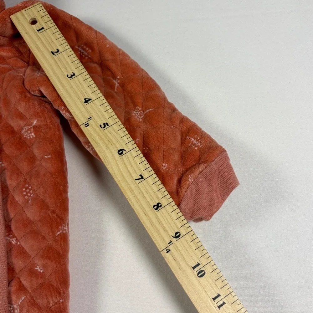 Nordstrom Quilted Velvet Bunting Hooded Bear Ears Baby 9 Months Rose Excellent